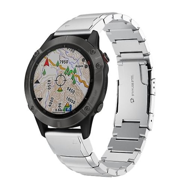 For Garmin Fenix ​​6 Gps 22mm Tortoise Shell rustfritt stål klokkebånd Sliver