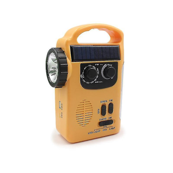 Solardriven radio LED-ficklampa Nödbelysning Nödlarm Ljud Nödladdning för mobiltelefon