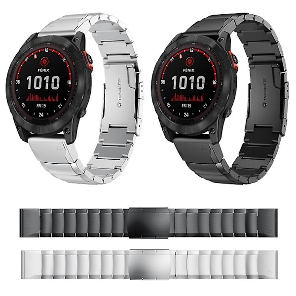 För Garmin Fenix ​​7 Solar 22mm Tortoise Shell i rostfritt stål watch Sliver