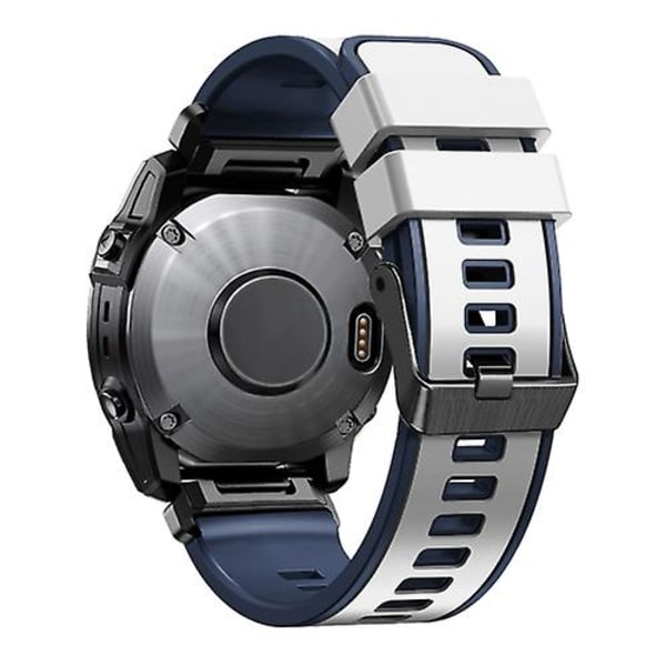 Til Garmin Fenix ​​7x 26 mm Plain Weave To-farve Quick Release Silikone Watch Band White Blue