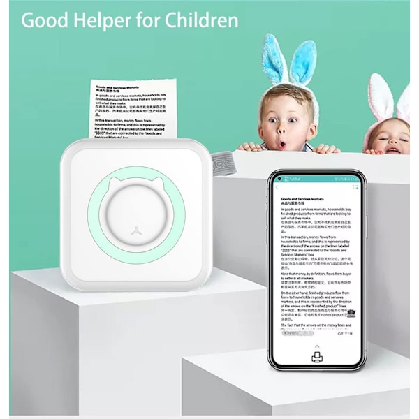 Mini Bluetooth-printer til noter, beskeder, fotos, leveres med 3 ruller farvet papir og 5 farvede penne Grøn