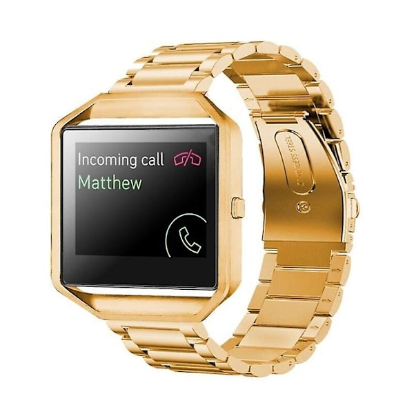 Til Fitbit Blaze metalramme sommerfuglespænde tre perler i rustfrit stål metalurbånd gold