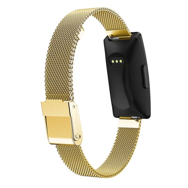 For Fitbit Ace 3 / Inspire 2 Double Insurance Buckle Milanese Watch Band Gold