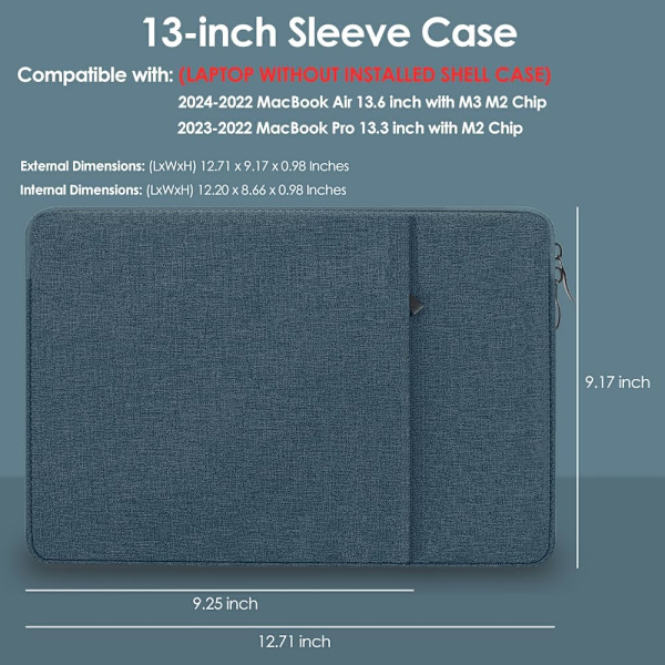Laptopveske 13\" Enkel Laptop Canvas Veske Marineblå