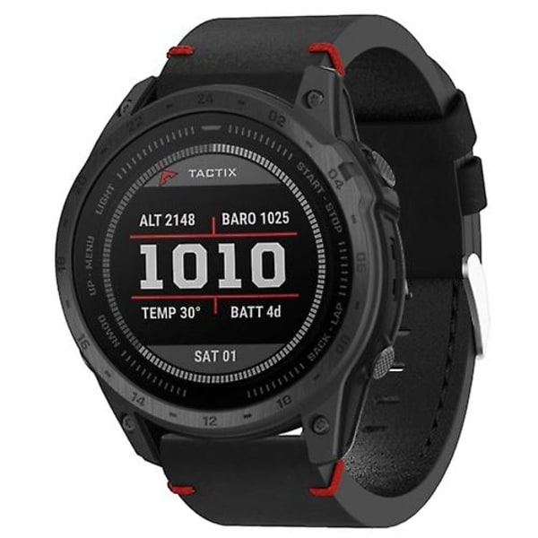 Til Garmin Tactix 7 26mm læder sutur stålspænde urbånd Black