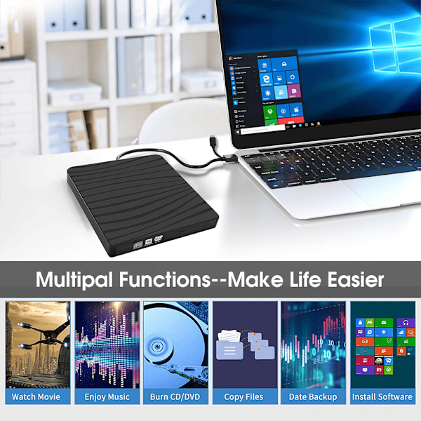 Extern DVD-enhetsspelare för bärbar dator Bärbar optisk CD DVD-enhetsläsare för stationär PC Windows