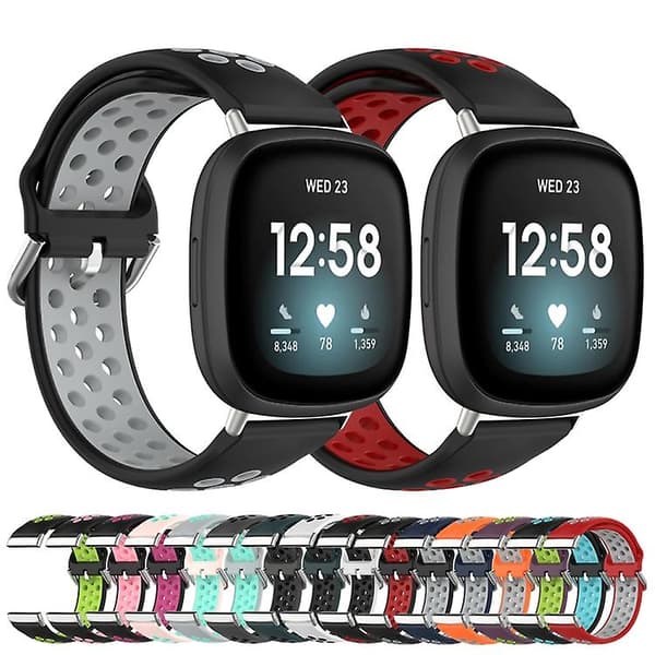 För Fitbit Versa 4 tvåfärgade perforerade klockband i silikon som watch Black-Pink