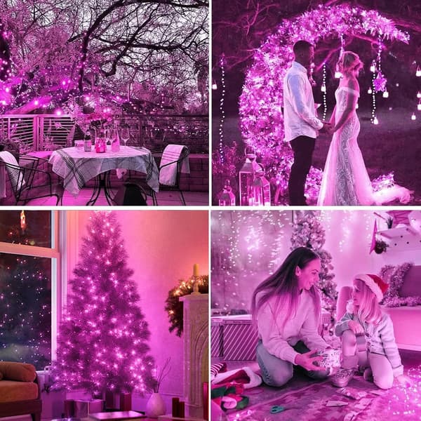 2 stk. udendørs vandtætte solcellelyskæder, jule- og halloweenlys, 8 tilstande Pink 6.5m 30LED