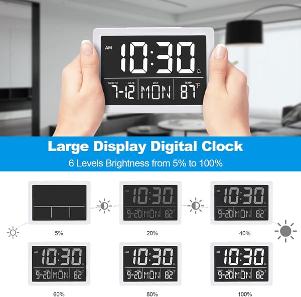 Väckarklocka Digital Väckarklocka med Snooze 6.3\" LED Digital Kalender Vit
