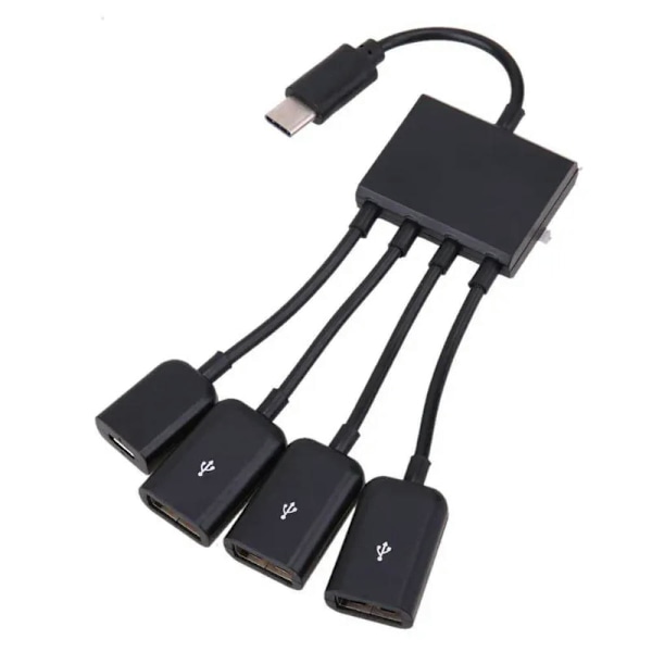 Feylan Type-C 3.1 4-in-1 Micro USB -keskitin OTG-kaapeli jatkopala sovitin Android Samsung -tabletille virtalähteellä Black