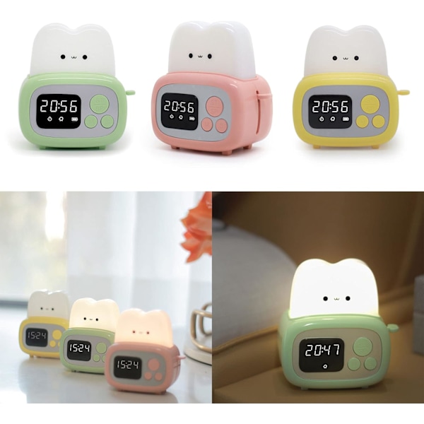 Väckarklocka Brödmaskin Formad Väckarklocka Lampa USB-Laddning Tid Klocka Ornament Grön