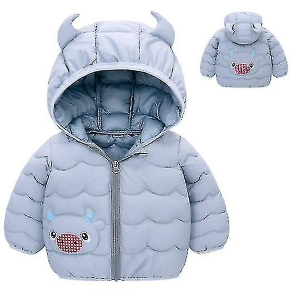 Børne Puffer Jakke Vinter Hætte Frakke Vatteret Jakke Letvægts Ydertøj grey 90cm
