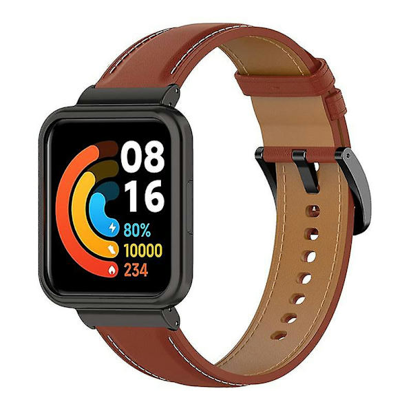 For Xiaomi Redmi Watch 2 Lite udskiftning ægte læderrem justerbar ur Dark brown Style E