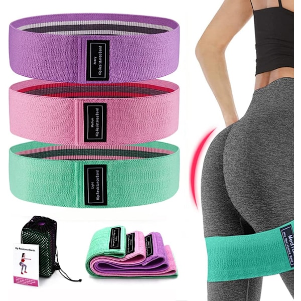 Hållbara träningsband för kvinnor, halkfria elastiska band för träning, ben och rumpa, rullar inte ihop sig för hemmaträning, styrketräning, yoga, 3 färger: rosa, lila, grön