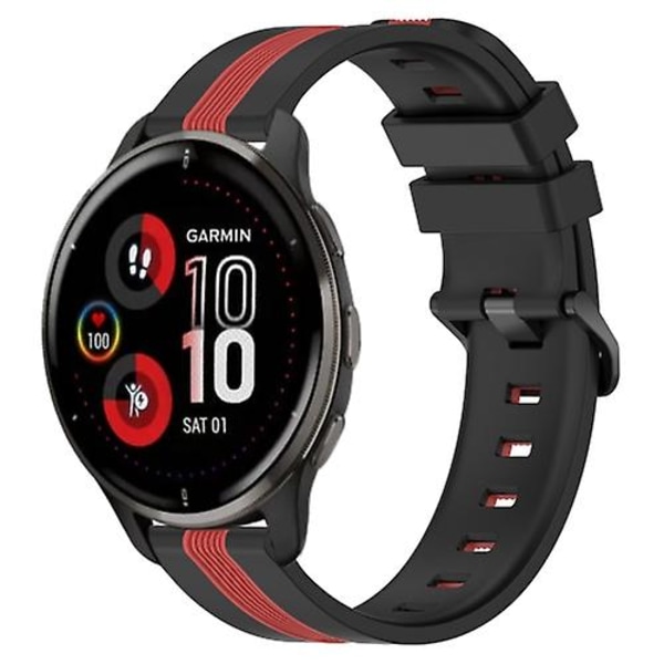 Til Garmin Venu 2 Plus 20 mm lodret tofarvet silikoneurrem Black-Red