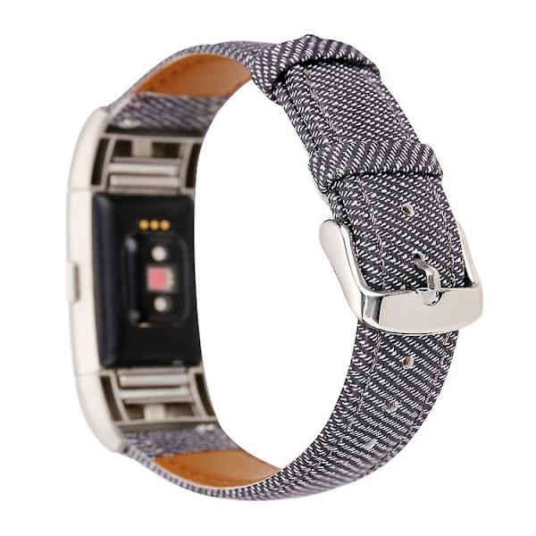 Til Fitbit Charge 2 Cowboy Texture læderurrem Black