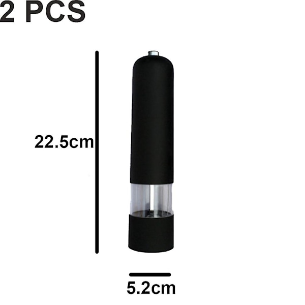 Sähkökäyttöinen merisuola- ja pippurimylly ja shaker set, paristokäyttöinen valolla ja säädettävä, 2 kpl pakkaus 2pcs black