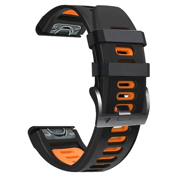For Garmin Tactix 7 Pro 26mm Silikon Sports To-farget Klokkebånd Black-Orange