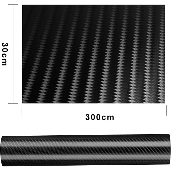 6d kolfilm, 30 x 300 cm kolfiber vattentät bilvinylklistermärke för dator, case, motorcykel, fordon (svart)