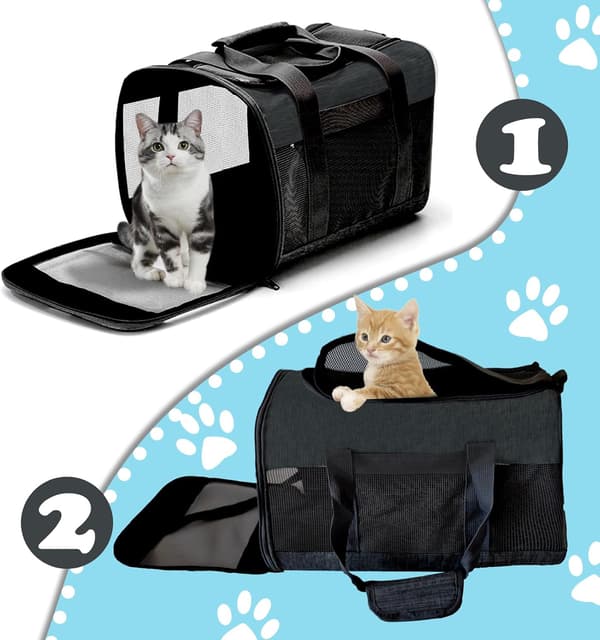 Åndbar Foldbar Kattebærer til små hunde og katte under 2,5 kg (Sort)