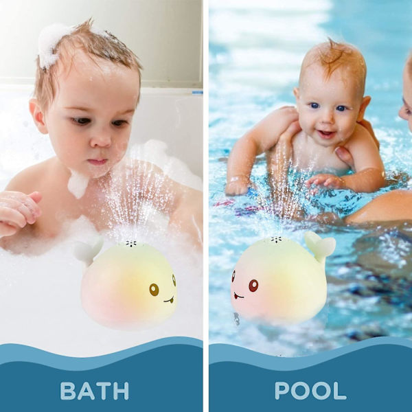 Baby badelegetøj, hval automatisk spray vand badelegetøj med LED-lys, induktion sprinkler badekar bruser pool badeværelse springvand legetøj til småbørn børn