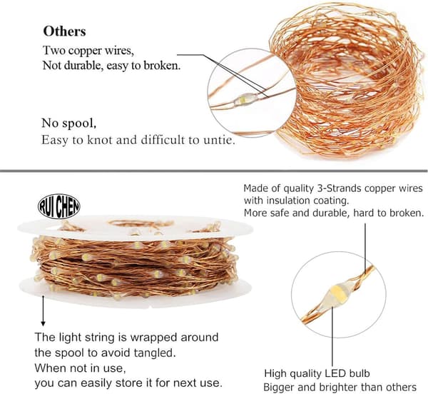 Extra Lång 165 Ft 500 LED Koppartråd Plug-in Ljusslinga, Varmvit 170Ft 500LED