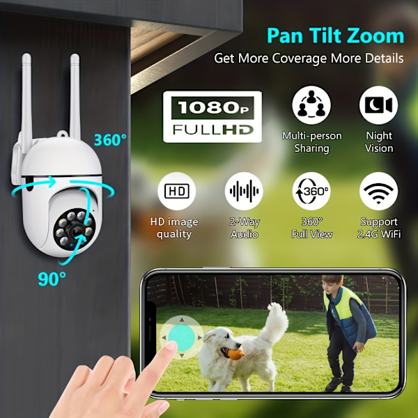 Trådlös kamera 1080P WIFI övervakningskamera 355 graders intercom hem säkerhetskamera