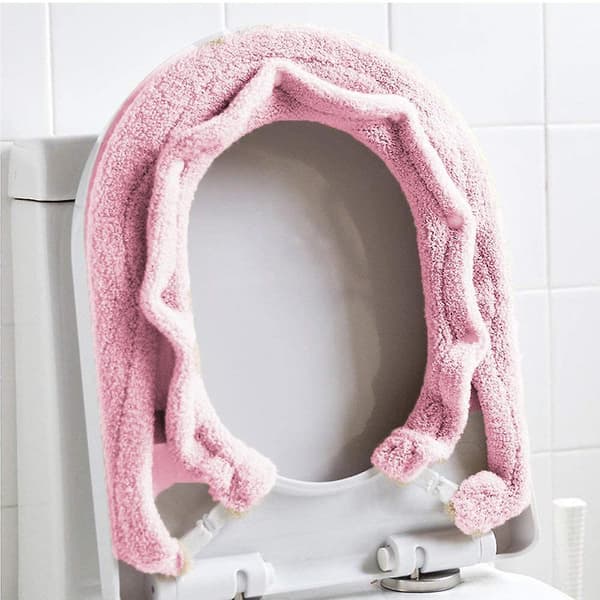Toalettsetetrekk, med trykknapper, fast, elastisk, vaskbar fiberduk Pink