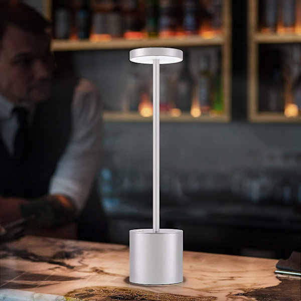 Trådløs Bordlampe, Led Metal Usb Genopladelig 6000 mah 2-niveauer Lysstyrke Natlys Skrivebordslampe Læselampe Til Restaurant/soveværelse/sovesal (guld) Silver