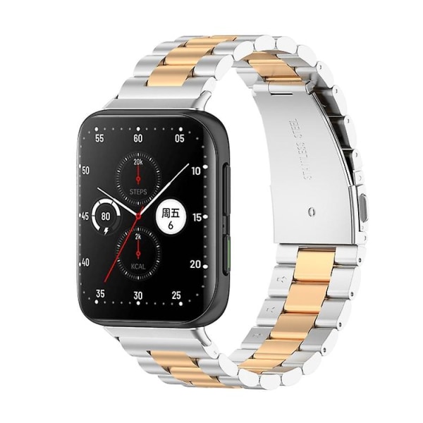 För Oppo Watch 2 42mm rostfritt stål watch med tre pärlor Silver Rose Gold