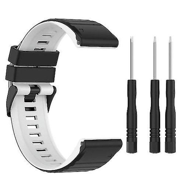 För Garmin Fenix 7 22mm Tvåfärgad Silikonklocka STMZ Black White