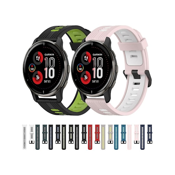 Rem til Garmin Venu 2 Plus 20Mm Vertikalt Mønster To-Farvet Silikone Urrem Hvid-Sort