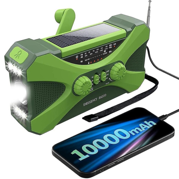 10000mah nødradio, solcellehåndsveiv radio, bærbar radio med telefonlader, LED lommelykt-dt
