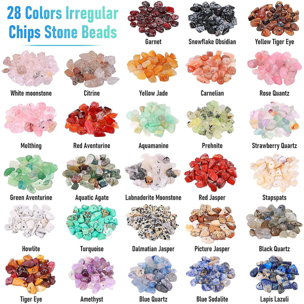 1400 kpl kristallikorujen valmistussarja, 28 väriä jalokivihelmiä korujen tekoon, epäsäännöllisiä kivihelmiä kaulakorujen rannekorujen sormusten tekoon