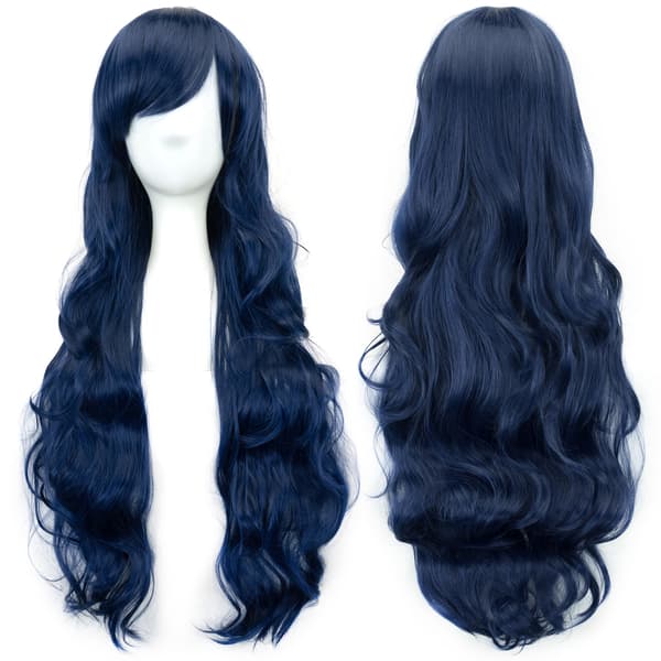 Lång lockig Anime karaktär cosplay peruk 80cm (Mörkblå)