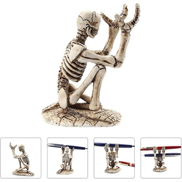 Kranium Penneholder Skelet Blyantholder Beslag Harpiks Kreativ Desktop Springvand Pen Opbevaringshylde Organizer Makeup Pensel Display Stativ Til Halloween Ho