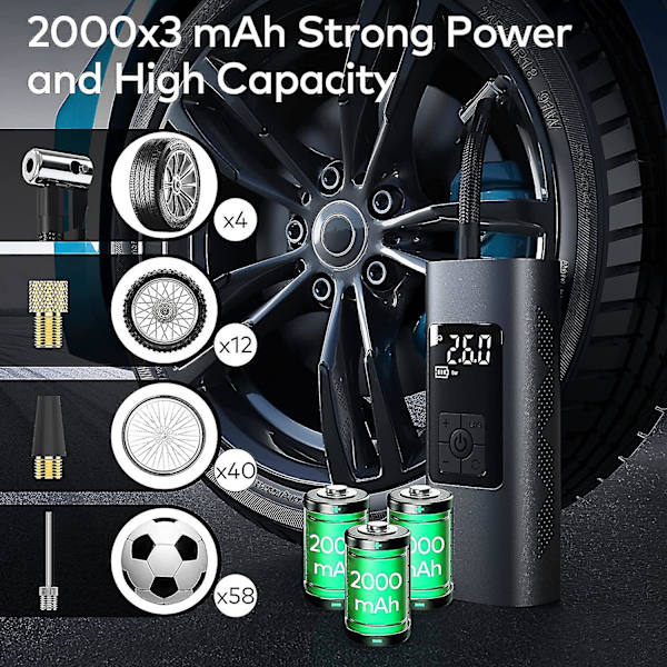 Rengastäyttö Langaton ladattava, 6000mah Akku Rengastäyttö 150 Psi Autopumppu Sähköinen Pyöräpumppu Käsikäyttöinen Mini Ilmapumppu Kompressori Automaattinen sammutus