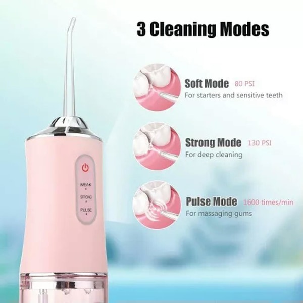 Bærbar mundskylle - 3 tilstande - USB-genopladelig - 4 dyser - Pink