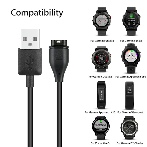 Lader for Garmin Fenix 5 5S 5X, Vivoactive 3, Vivosport