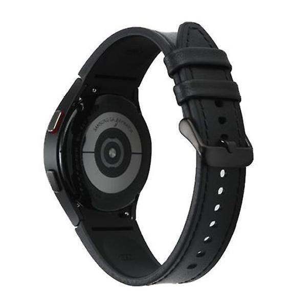 Læderrem til Samsung Galaxy Watch 4 Classic 44mm 40mm Ingen huller Silikone+læderarmbånd Correa Galaxy Watch 4 5 Pro Band black-black Galaxy Watch 4 40-44S-M