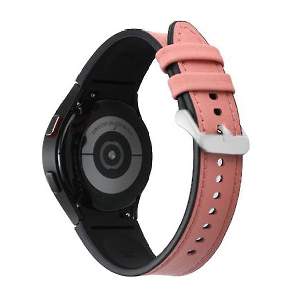 Læderrem til Samsung Galaxy Watch 4 Classic 44mm 40mm Ingen huller Silikone+læderarmbånd Correa Galaxy Watch 4 5 Pro Band pink-silver Galaxy watch 5-5 proS-M