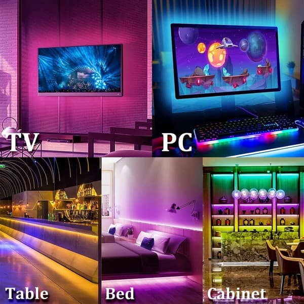 LED Lysbånd, USB 5V 24 Tasters Bluetooth-styring 18 LED dekorativt stemningslys til TV stationær computer (5M)