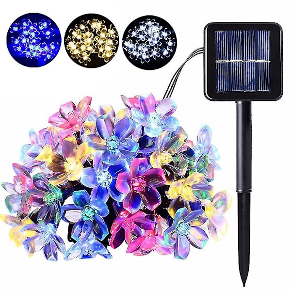 7m Ip65 Vattentät Sakura Fairy Solar 50leds Slingor Ljus Trädgårdsfest Dekor Blue