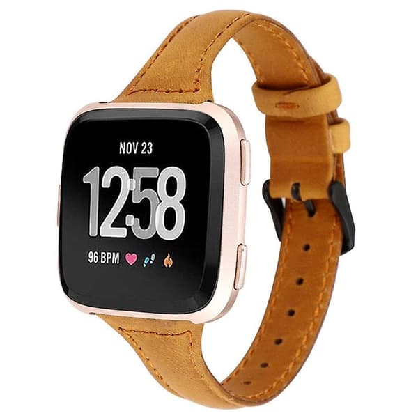 För Fitbit Versa Crazy Horse Texture Watch i äkta läder Light Brown