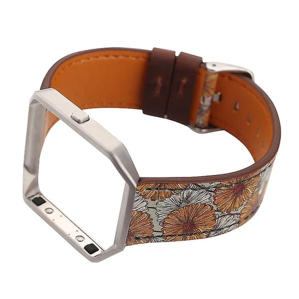 Til Fitbit Blaze Retro Flowers Series Læderurrem Chrysanthemum