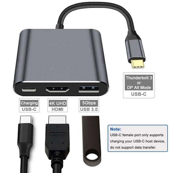 3 i 1 Type C USB 3.1 til HDMI Adapter Laptop Hub til Macbook Air Pro Surface
