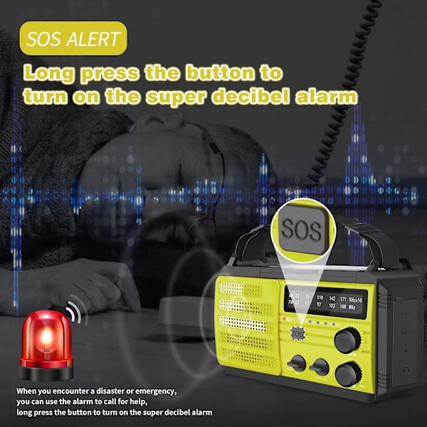 Am/ Väderradio Solradio Dynamo Radio Sos Alarm Nödväderradio Handvevsradio För Ryggsäcksresor Gul