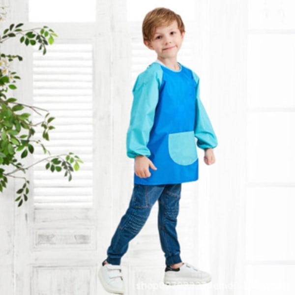 Unisex gutter, jenter Vanntett kunstsmokk Barn maleforklær med lommer Langermet og ermeløs alder 6-9 år Dark blue