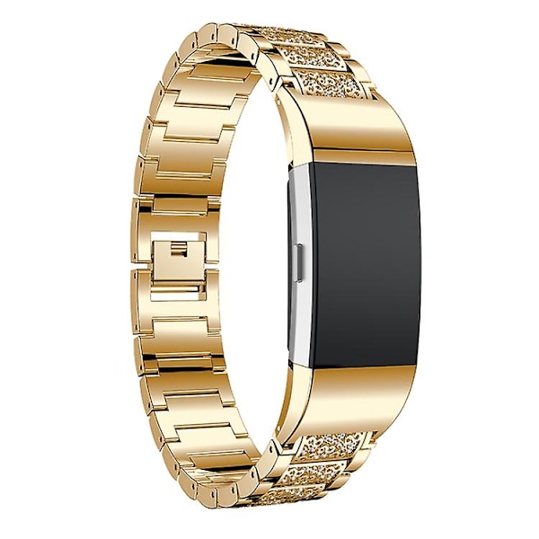 Diamantbesat urrem i massivt rustfrit stål til Fitbit Charge 2 Gold