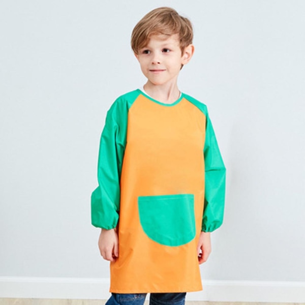 Unisex drenge piger vandtæt kunst kittel børn male forklæder med lommer lange ærmer og ærmeløs alder 6-9 år Orange